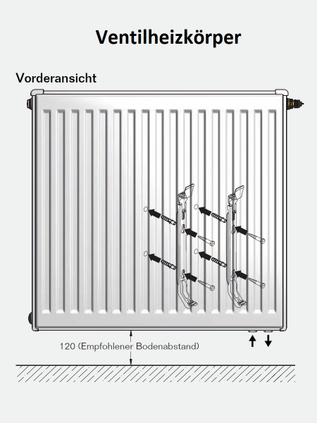 Buderus Ventil Heizkörper Typ 11 21 22 33, Höhe 300, 400, 500, 600, 900 im Set Typ 22 / 102 mm 600 mm 1200 mm